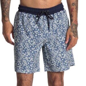 Ben Sherman Navy Blue Floral Swim Shorts Lined Preppy Beach Vacation 8" Ins sz L